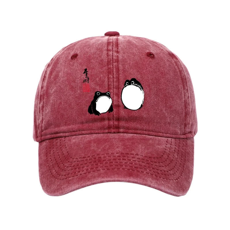 Unisex 100% Cotton Matsumoto Hoji Frogs Japan Vintage Print Cap - Rose - one size - image 4