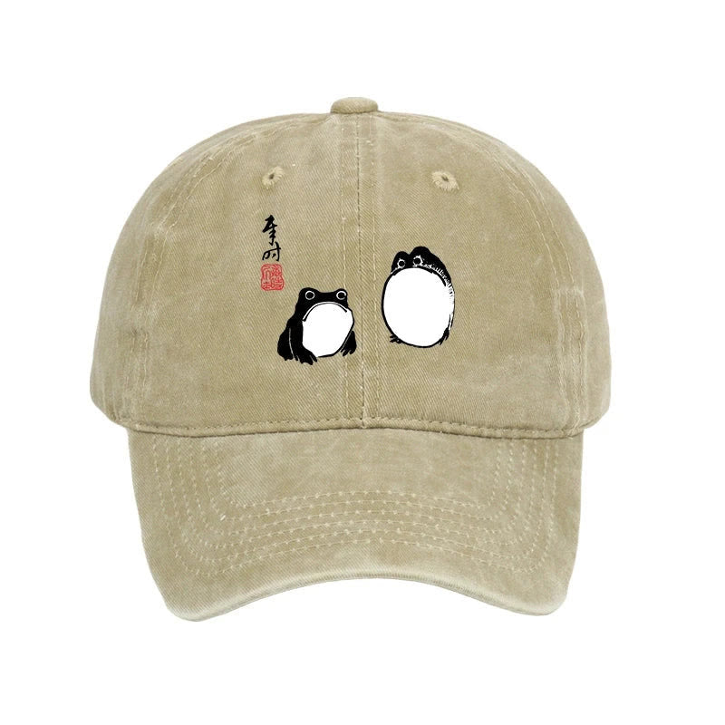 Unisex 100% Cotton Matsumoto Hoji Frogs Japan Vintage Print Cap - Khaki - one size - image 5