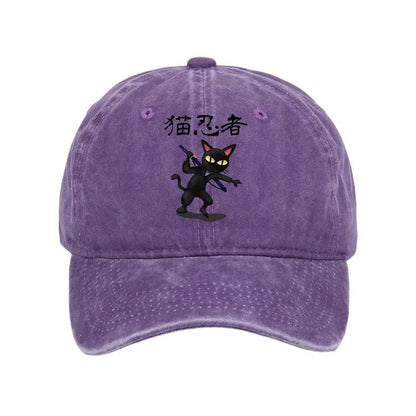 Unisex 100% Cotton Ninja Cat Vintage Print Cap - Purple - one size - image 4