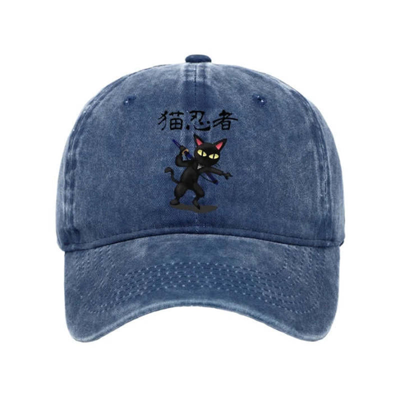 Unisex 100% Cotton Ninja Cat Vintage Print Cap - Blue - one size - image 5