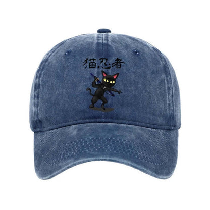 Unisex 100% Cotton Ninja Cat Vintage Print Cap - Blue - one size - image 5