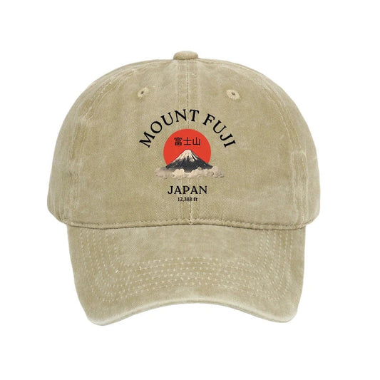 Unisex 100% Cotton Japan Mount Fuji Sun Unisex Vintage Print Cap - Khaki - one size - image 1