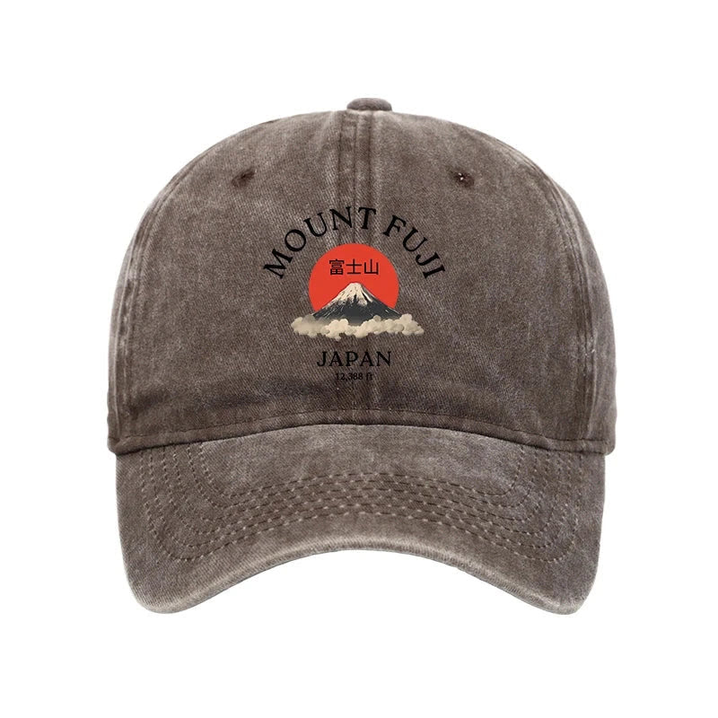 Unisex 100% Cotton Japan Mount Fuji Sun Unisex Vintage Print Cap - Coffee - one size - image 2