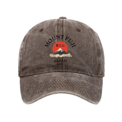 Unisex 100% Cotton Japan Mount Fuji Sun Unisex Vintage Print Cap - Coffee - one size - image 2