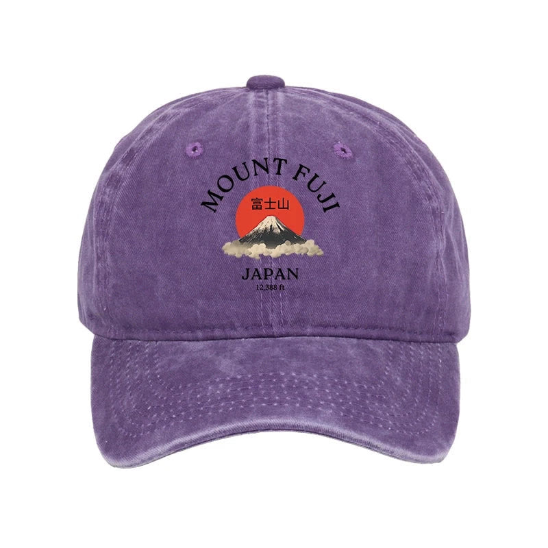 Unisex 100% Cotton Japan Mount Fuji Sun Unisex Vintage Print Cap - Purple - one size - image 3