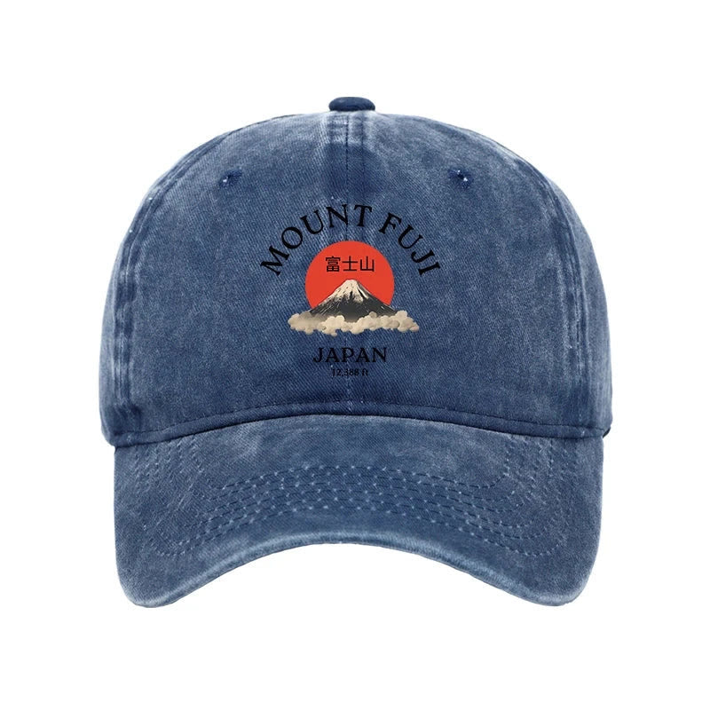 Unisex 100% Cotton Japan Mount Fuji Sun Unisex Vintage Print Cap - Blue - one size - image 5