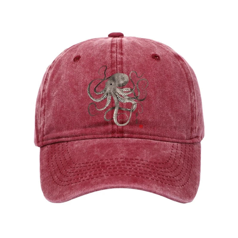 Unisex 100% Cotton Octopus Japanese Calligraphy Vintage Print Cap - Rose - one size - image 4
