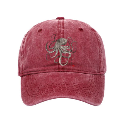 Unisex 100% Cotton Octopus Japanese Calligraphy Vintage Print Cap - Rose - one size - image 4