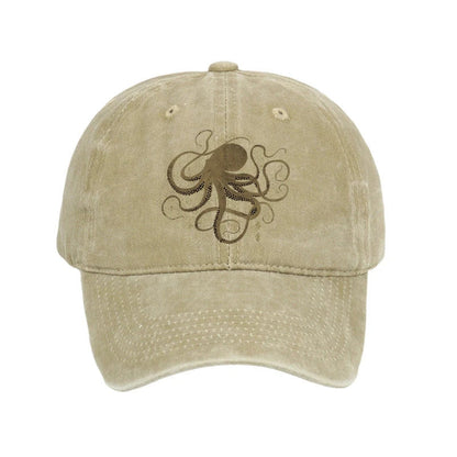 Unisex 100% Cotton Octopus Japanese Gold Print Tattoo Vintage Print Cap - Khaki - one size - image 4