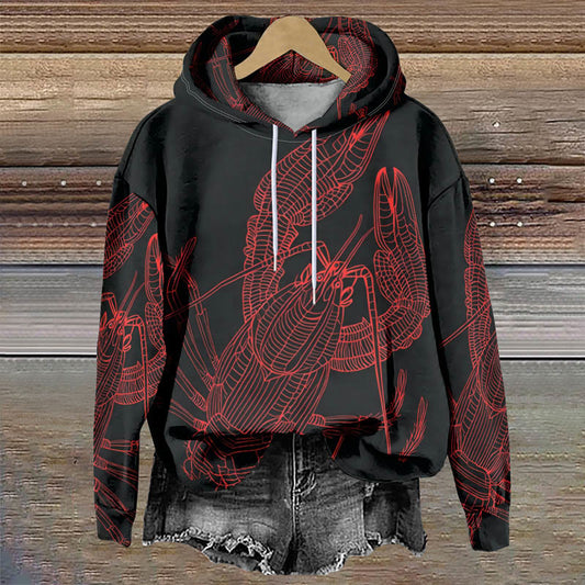 Women's Abstract Watercolor Lobster Art Print Long Sleeve Hoodie - Red - 8XL - image 1