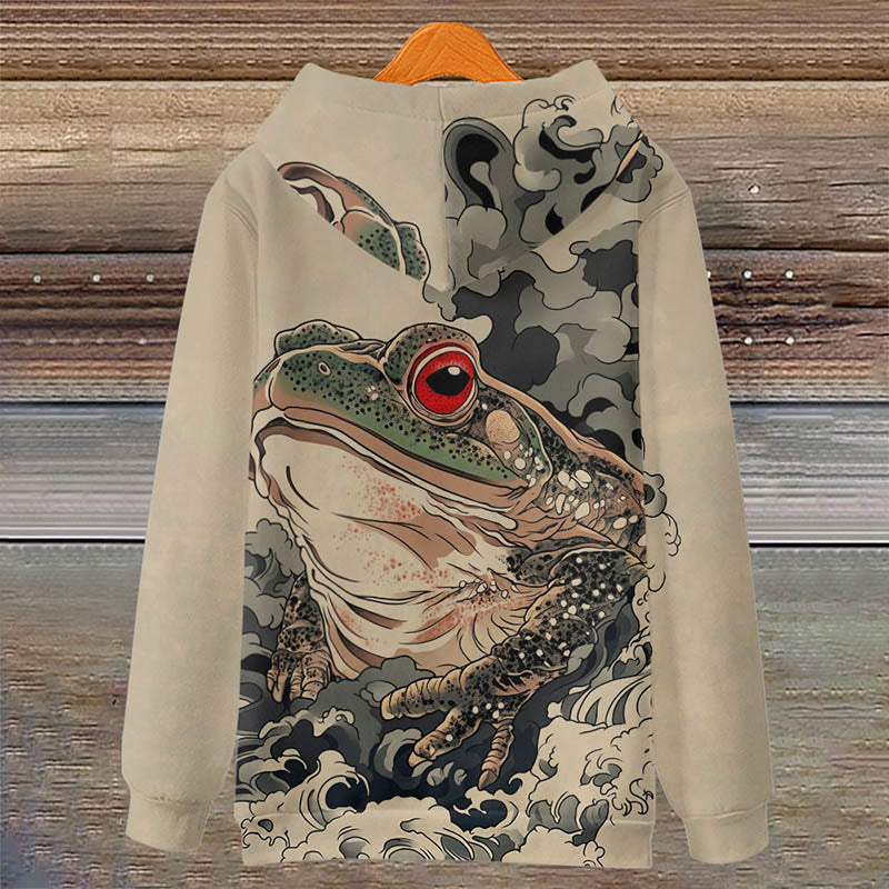 Women's Japanese Watercolor Red Eye Frog Print Long Sleeve Hoodie - image 2