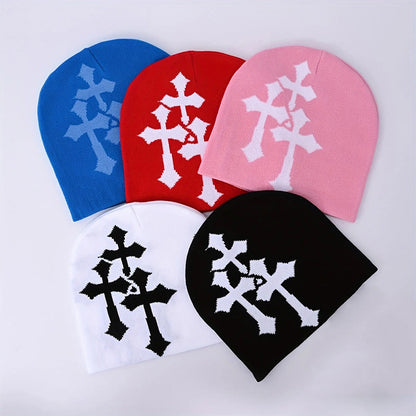 Causal Contrast Cross Pattern Knitted Hat - image 1