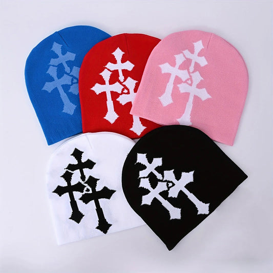Causal Contrast Cross Pattern Knitted Hat - image 1