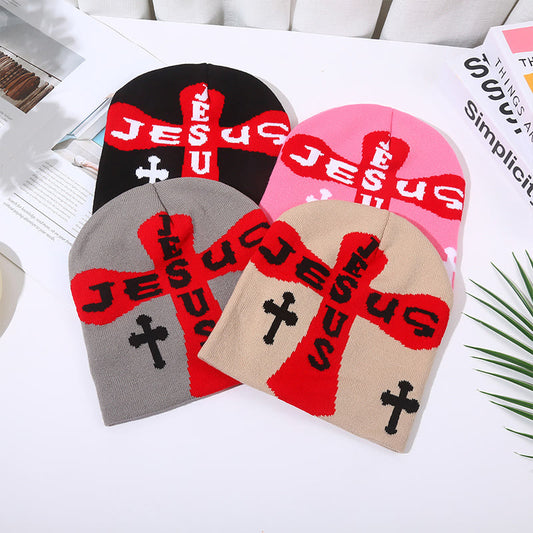 Jesus Cross Pattern Knitted Hat - image 1