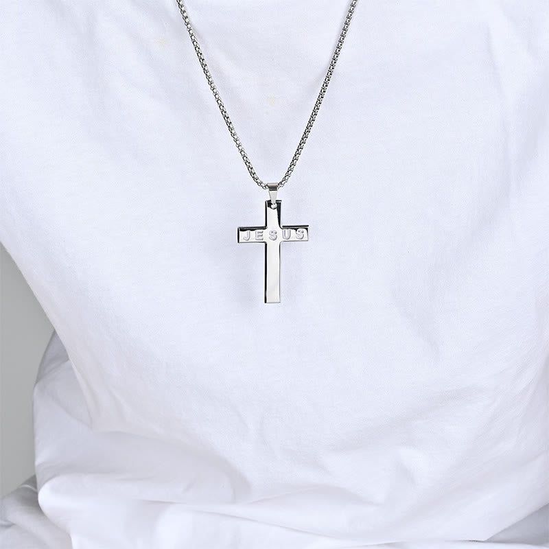 Hollow Jesus Pattern Cross Necklace - Silver - one size - image 1