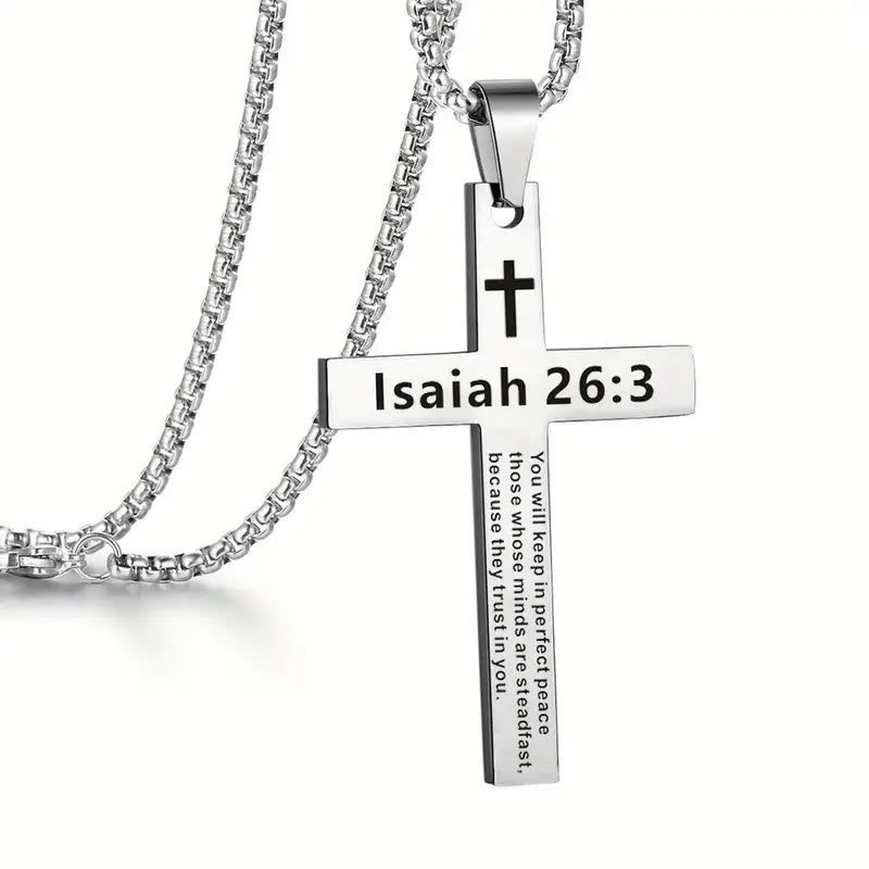Bible Verse Cross Necklace - lsaiah26:3 - one size - image 5