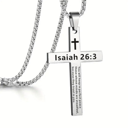 Bible Verse Cross Necklace - lsaiah26:3 - one size - image 5