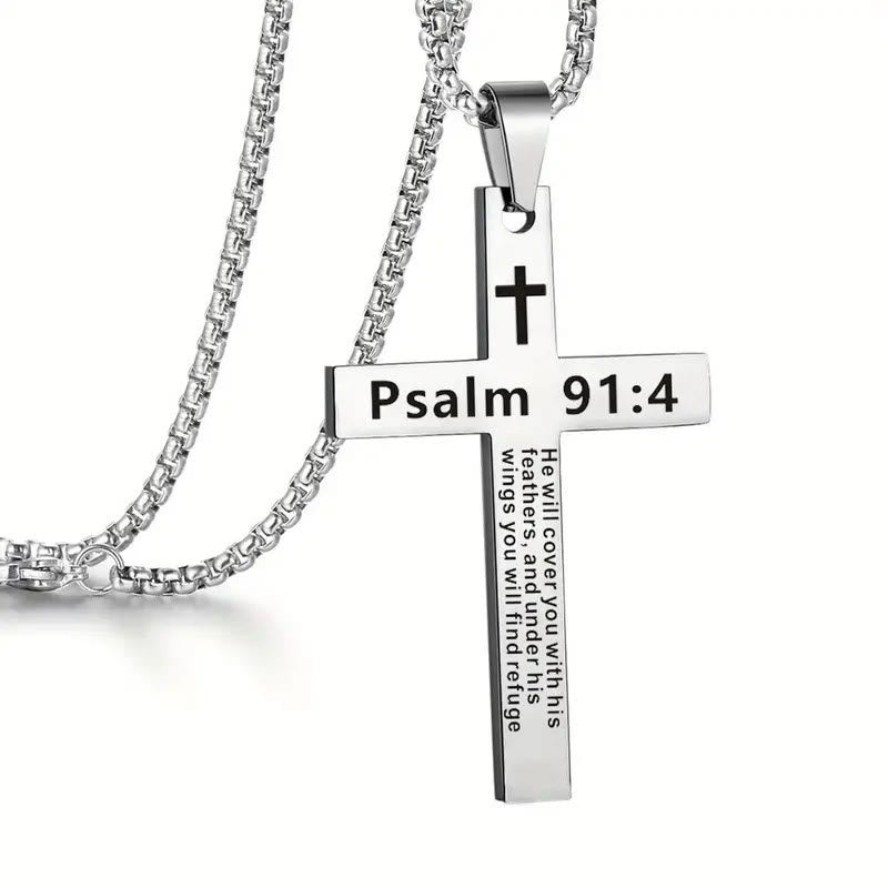 Bible Verse Cross Necklace - Psalm91:4 - one size - image 6