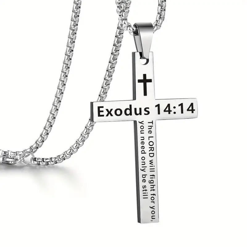 Bible Verse Cross Necklace - Exodus14:14 - one size - image 7