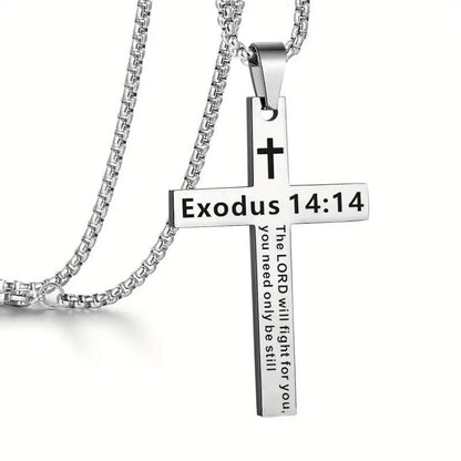 Bible Verse Cross Necklace - Exodus14:14 - one size - image 7