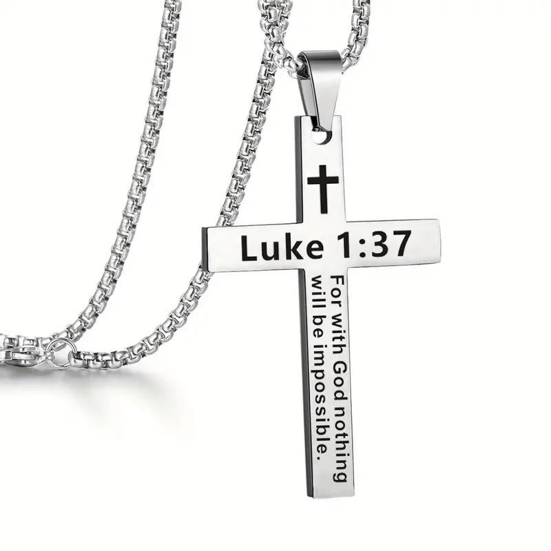 Bible Verse Cross Necklace - Luke1:37 - one size - image 8