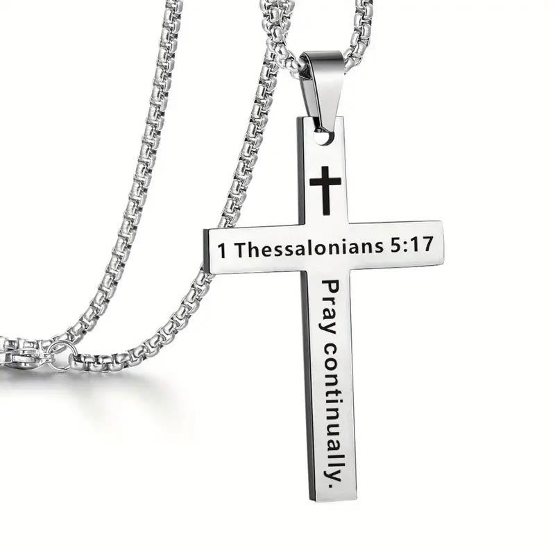 Bible Verse Cross Necklace - 1Thessalonians 5:17 - one size - image 10