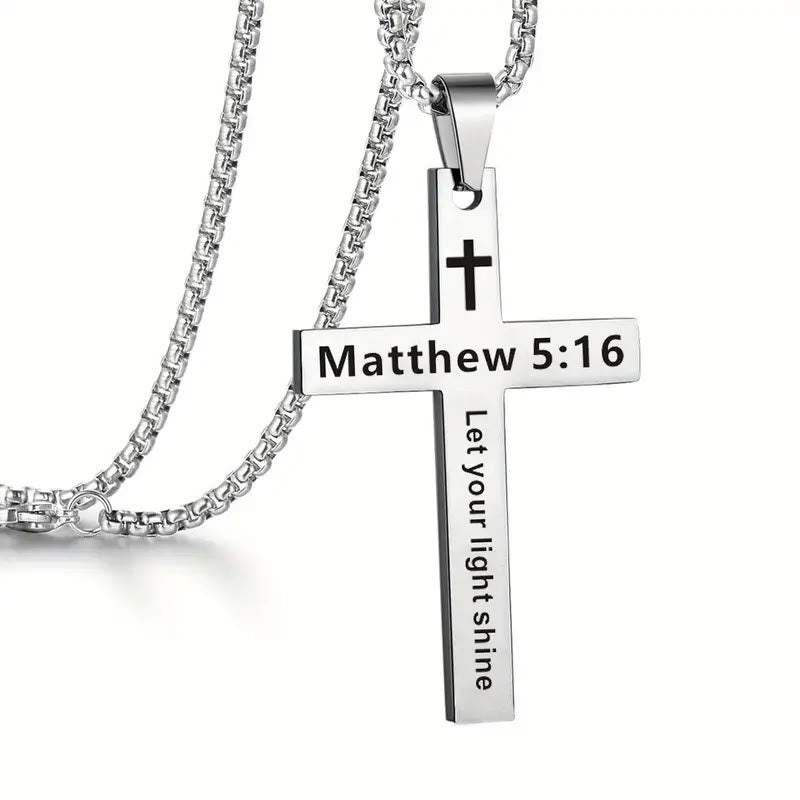 Bible Verse Cross Necklace - Matthew 5:16 - one size - image 13