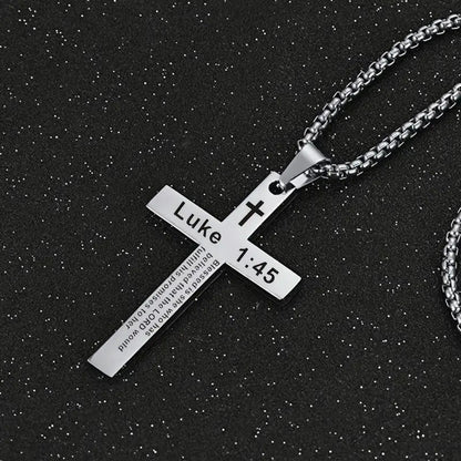 Bible Verse Cross Necklace - Luke 1:45 - one size - image 2