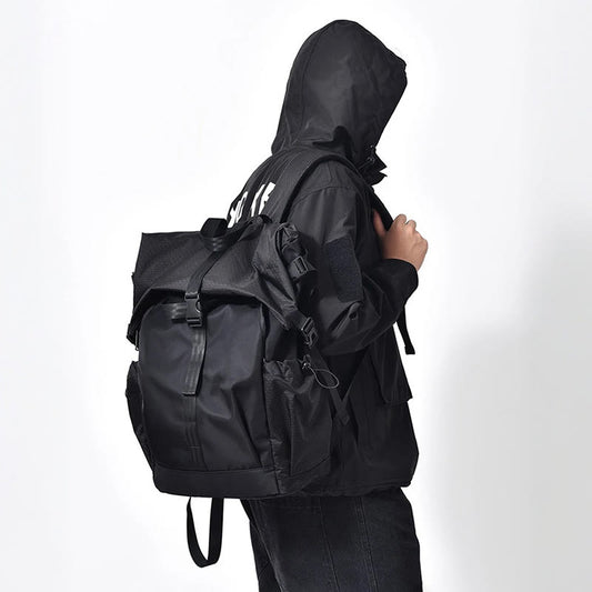 Solid Color Large Capacity Waterproof Backpack - Black - one size - image 1