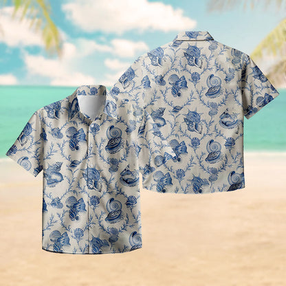 100% Cotton Nautical Seashell Print Short Sleeve Shirt - image 3