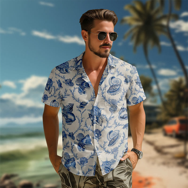 100% Cotton Nautical Seashell Print Short Sleeve Shirt - image 4