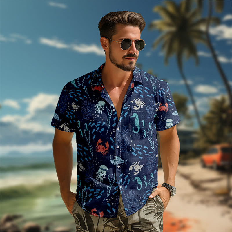 100% Cotton Underwater Adventure Marine Print Short Sleeve Shirt - image 3