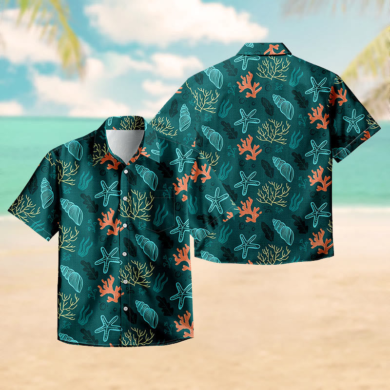 100% Cotton Tropical Coral Reef  Print Short Sleeve Shirt - image 2