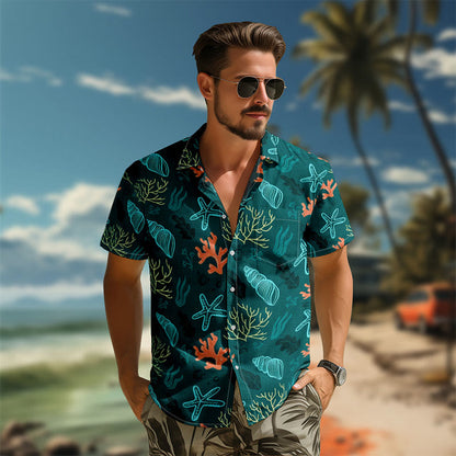 100% Cotton Tropical Coral Reef  Print Short Sleeve Shirt - image 3