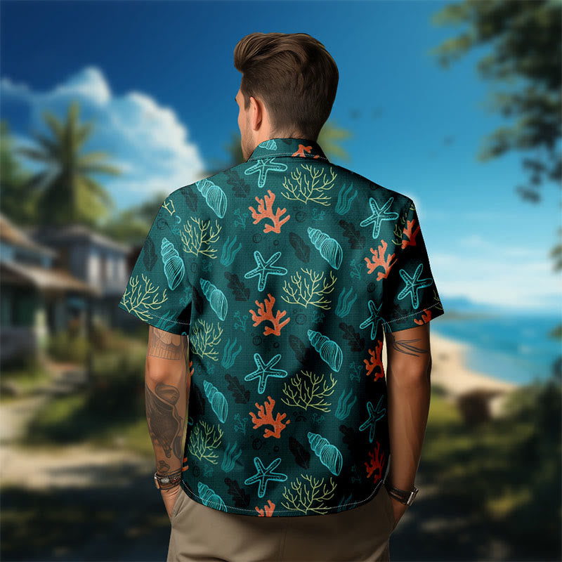 100% Cotton Tropical Coral Reef  Print Short Sleeve Shirt - image 4