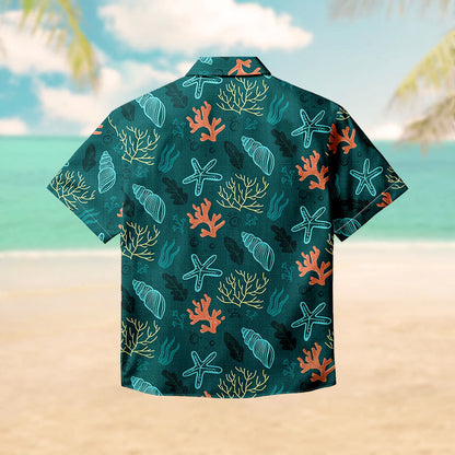 100% Cotton Tropical Coral Reef  Print Short Sleeve Shirt - image 1
