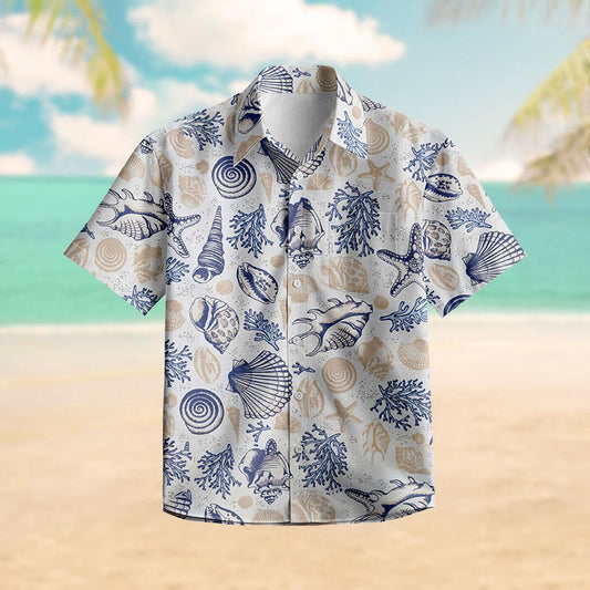 100% Cotton Classic Ocean Treasures Print Short Sleeve Shirt - Blue - 6XL - image 0