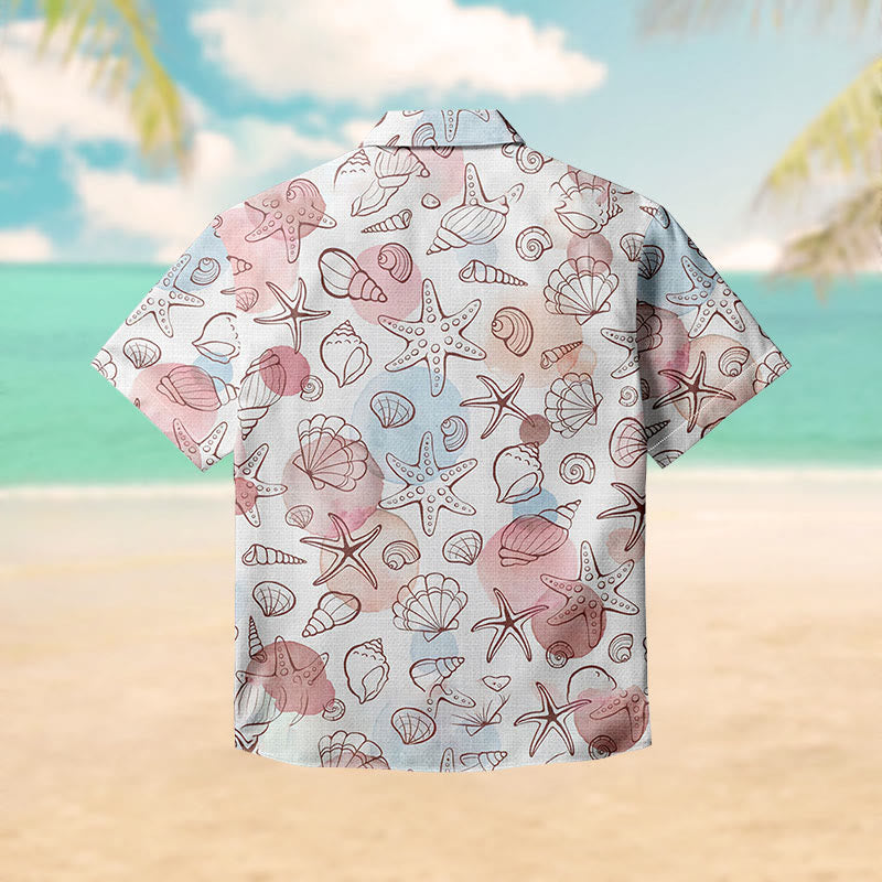 100% Cotton Pastel Seashell Paradise Print Short Sleeve Shirt - image 1