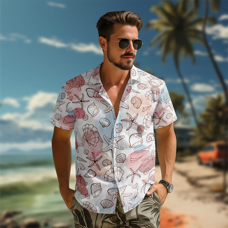 100% Cotton Pastel Seashell Paradise Print Short Sleeve Shirt - image 3