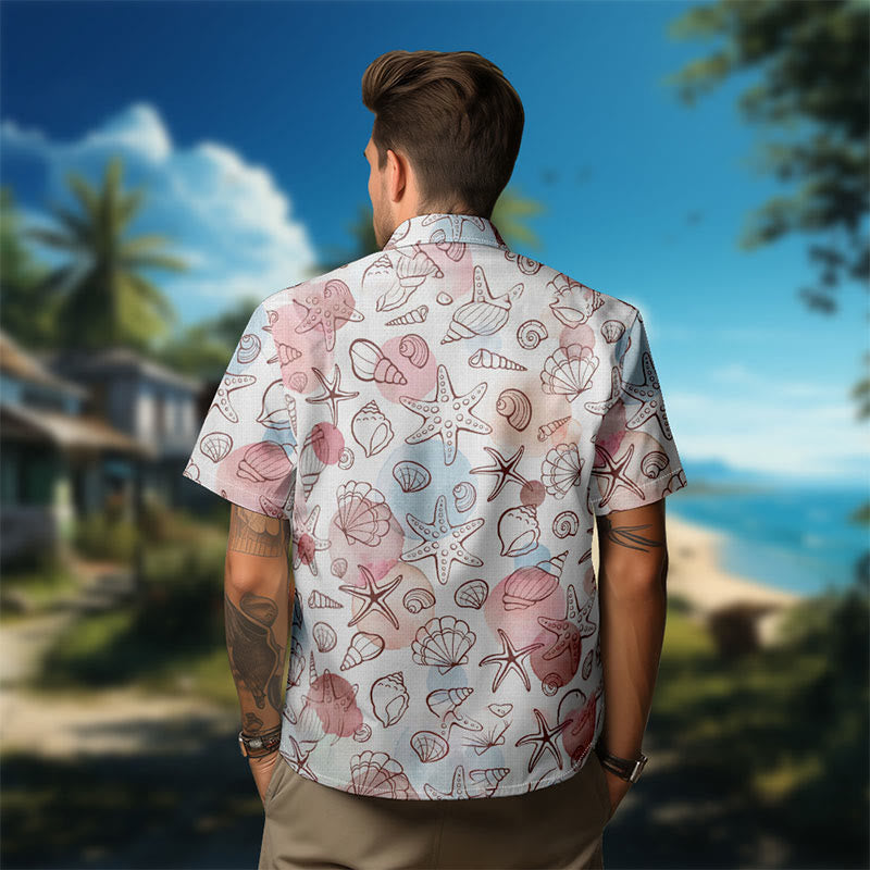 100% Cotton Pastel Seashell Paradise Print Short Sleeve Shirt - image 4
