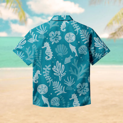 100% Cotton Teal Marine Life Print Short Sleeve Shirt - image 1