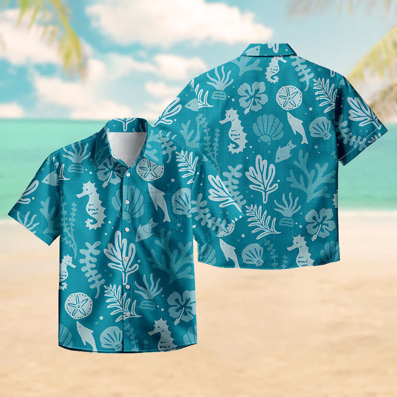 100% Cotton Teal Marine Life Print Short Sleeve Shirt - image 2