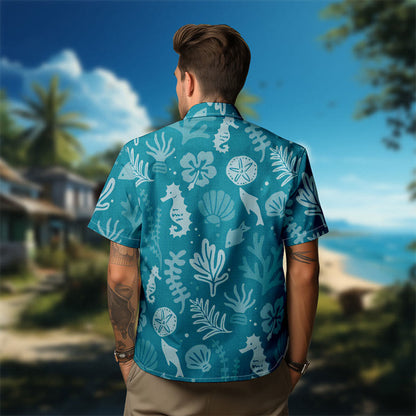 100% Cotton Teal Marine Life Print Short Sleeve Shirt - image 4