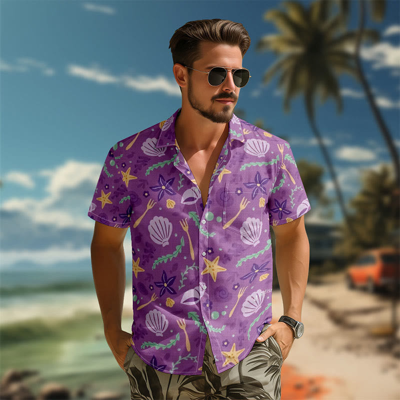 100% Cotton Lavender Marine Dreams Print Short Sleeve Shirt - image 3