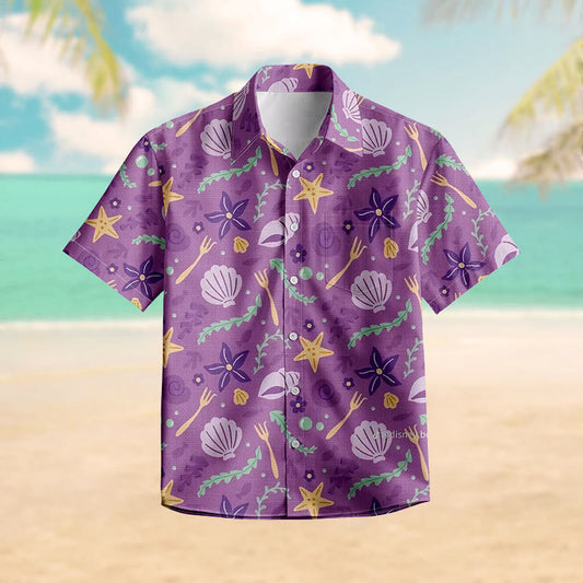 100% Cotton Lavender Marine Dreams Print Short Sleeve Shirt - Purple - 6XL - image 0