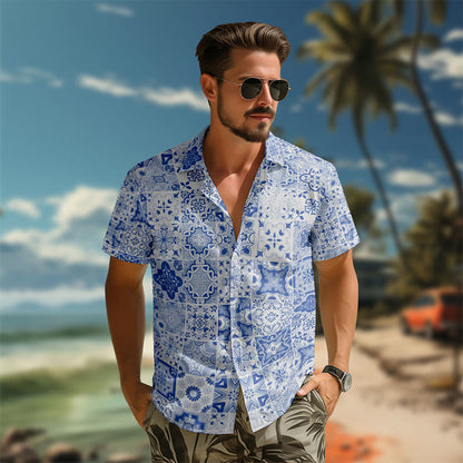 100% Cotton Geometry Floral Art Print Short Sleeve Shirt - image 3