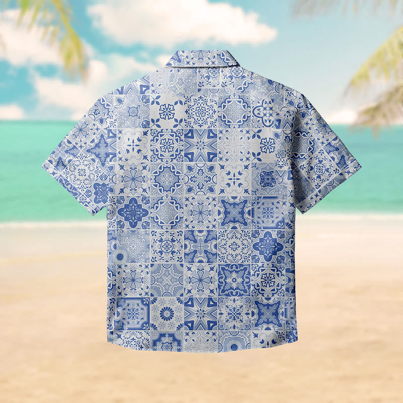 100% Cotton Geometry Floral Art Print Short Sleeve Shirt - image 1