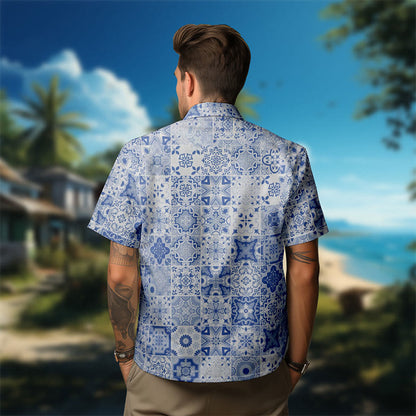 100% Cotton Geometry Floral Art Print Short Sleeve Shirt - image 4