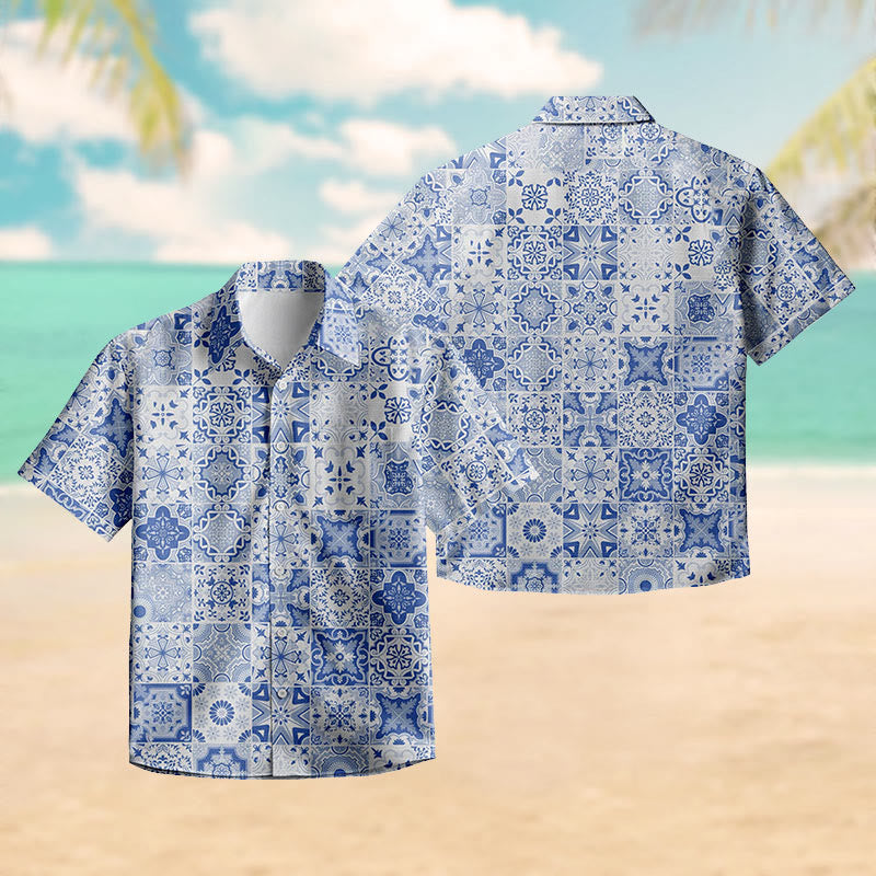100% Cotton Geometry Floral Art Print Short Sleeve Shirt - image 2