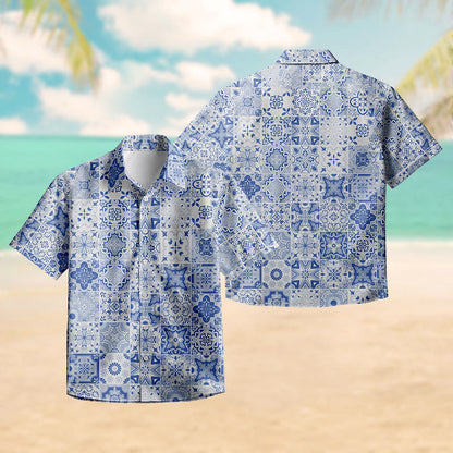 100% Cotton Geometry Floral Art Print Short Sleeve Shirt - image 2